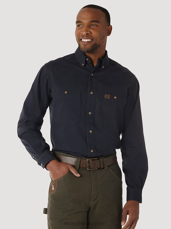 Armada Wrangler hombres Riggs Workwear camisa de trabajo de sarga sólida con botones y manga larga ropa F8J4V350