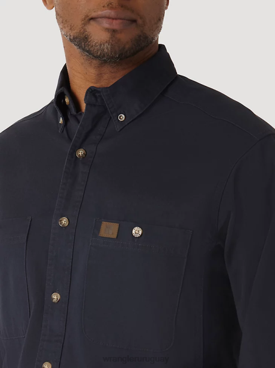 Armada Wrangler hombres Riggs Workwear camisa de trabajo de sarga sólida con botones y manga larga ropa F8J4V350