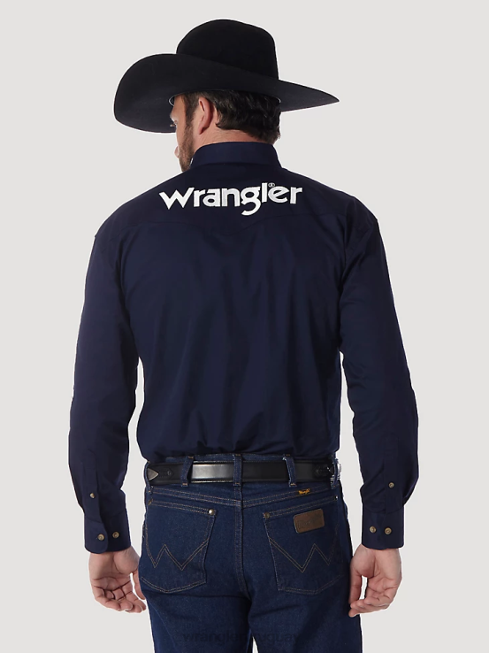 Armada Wrangler hombres camisa lisa de manga larga con botones y logo ropa F8J4V395