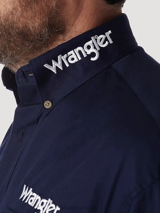 Armada Wrangler hombres camisa lisa de manga larga con botones y logo ropa F8J4V395
