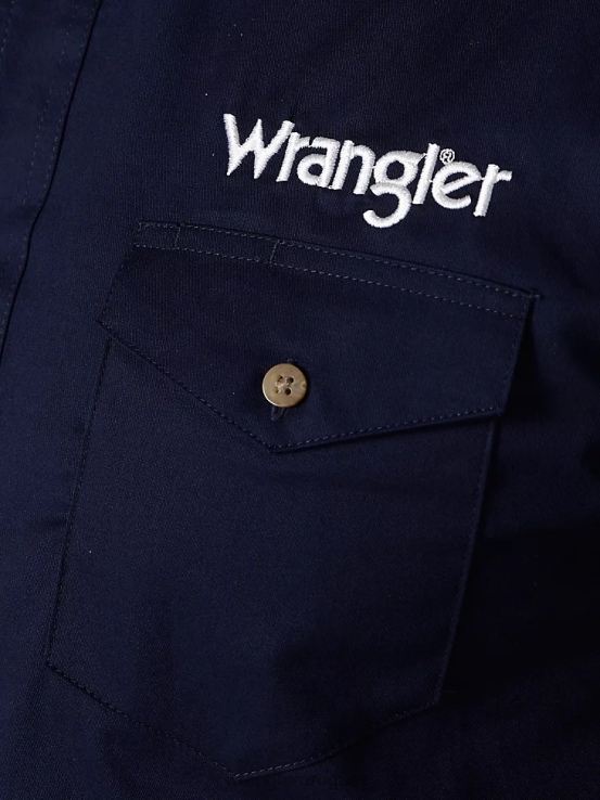 Armada Wrangler hombres camisa lisa de manga larga con botones y logo ropa F8J4V395