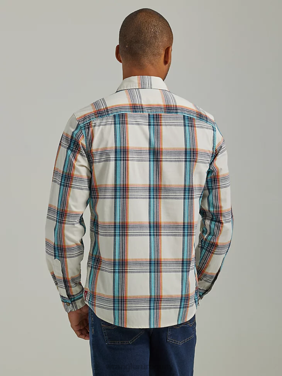 Miel Wrangler hombres camisa a cuadros con lavado vaquero ropa F8J4V411