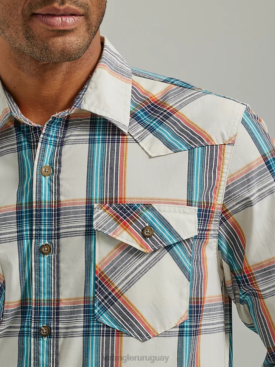 Miel Wrangler hombres camisa a cuadros con lavado vaquero ropa F8J4V411