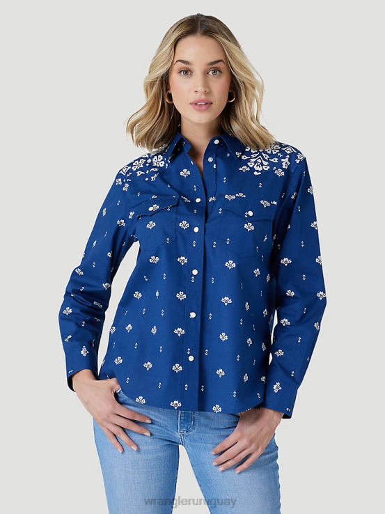 Plano Wrangler mujer camisa retro americana bandana western snap ropa F8J4V883