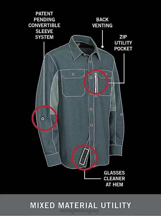 aceituna polvorienta Wrangler hombres camisa atg mezcla de materiales ropa F8J4V377