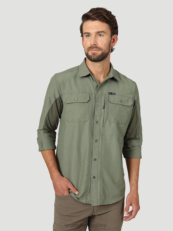 aceituna polvorienta Wrangler hombres camisa atg mezcla de materiales ropa F8J4V635
