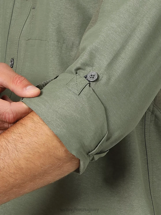 aceituna polvorienta Wrangler hombres camisa atg mezcla de materiales ropa F8J4V635