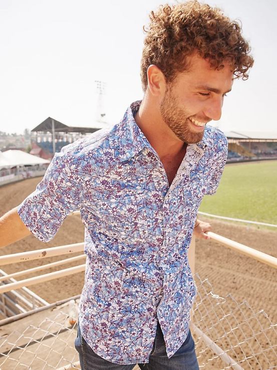 acuarela violeta Wrangler hombres Camisa de manga corta con estampado de broche occidental y comodidad avanzada de competición 20x ropa F8J4V504