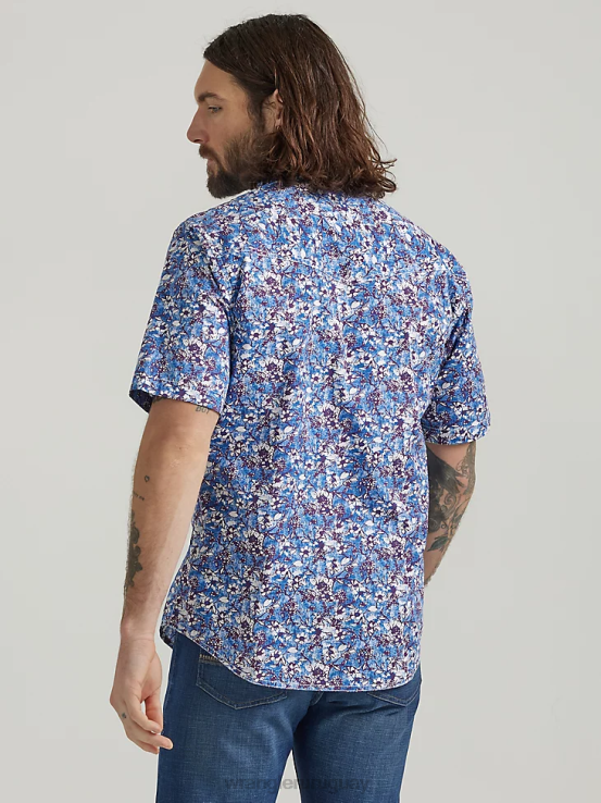 acuarela violeta Wrangler hombres Camisa de manga corta con estampado de broche occidental y comodidad avanzada de competición 20x ropa F8J4V504