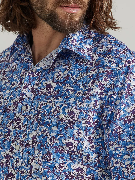 acuarela violeta Wrangler hombres Camisa de manga corta con estampado de broche occidental y comodidad avanzada de competición 20x ropa F8J4V504