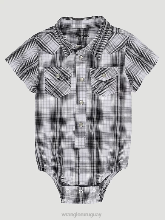 ajedrez gris Wrangler Niños body de manga corta con broche estilo western ropa F8J4V1072