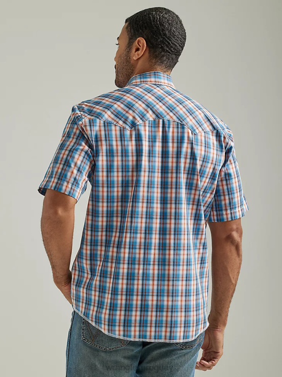 atardecer azul Wrangler hombres Camisa a cuadros con broche occidental de manga corta a presión a la moda ropa F8J4V462