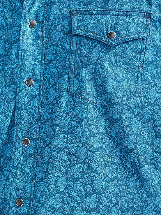 azul Wrangler hombres Camisa azul de manga larga con estampado de broche occidental y comodidad avanzada de competición 20x ropa F8J4V485