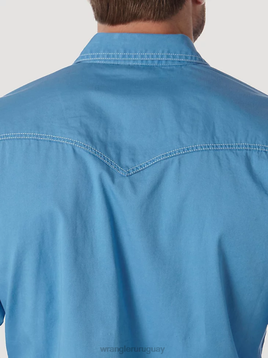 azul Wrangler hombres camisa estilo western con dos bolsillos con solapa y ribete en contraste ropa F8J4V438
