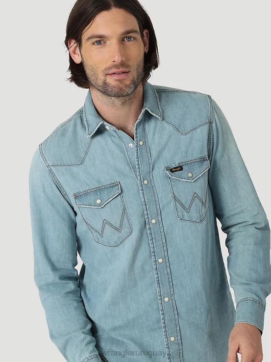azul helado Wrangler hombres camisa de trabajo patrimonial ropa F8J4V477