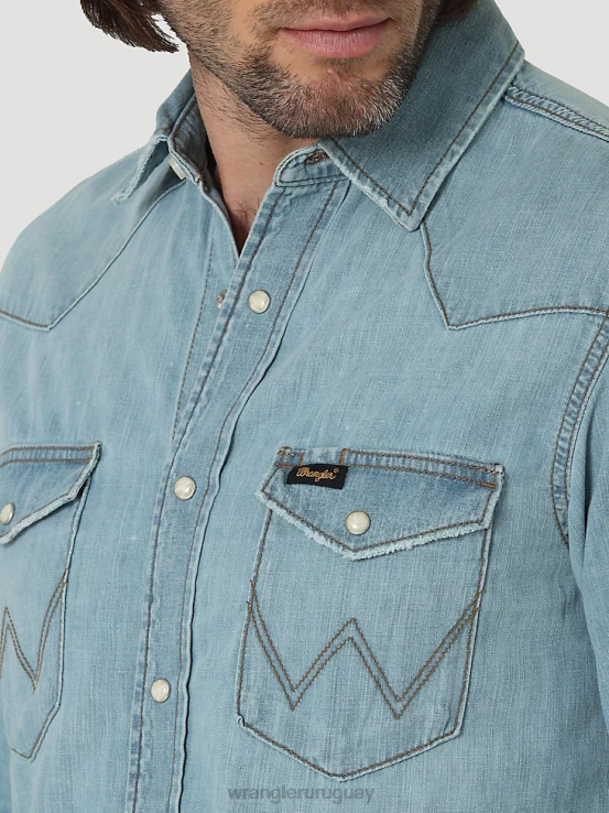 azul helado Wrangler hombres camisa de trabajo patrimonial ropa F8J4V477