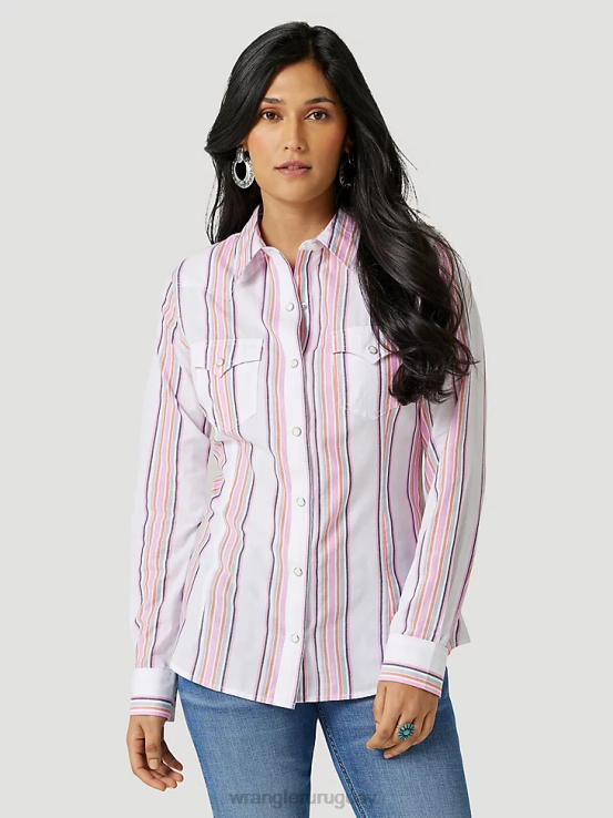 azul maui Wrangler mujer camisa estilo western con lazo en la parte delantera ropa F8J4V884