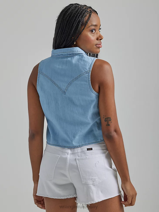 azul maui Wrangler mujer camisa estilo western con lazo en la parte delantera ropa F8J4V884