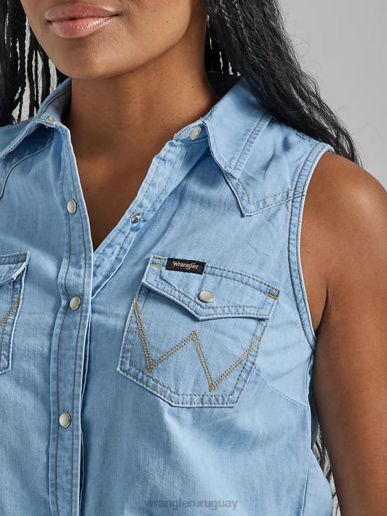 azul maui Wrangler mujer camisa estilo western con lazo en la parte delantera ropa F8J4V884