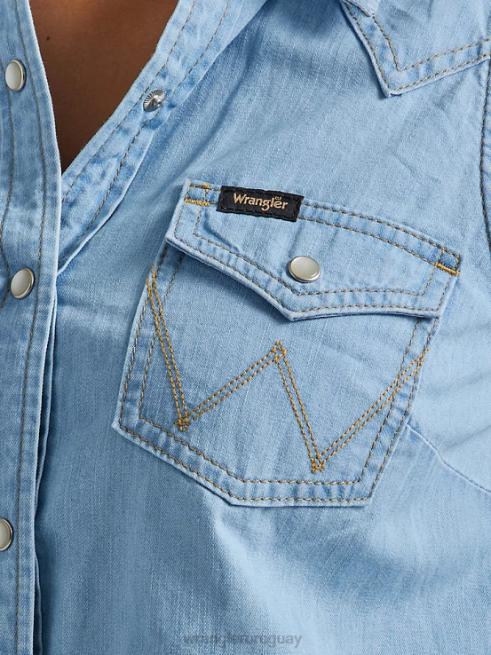 azul maui Wrangler mujer camisa estilo western con lazo en la parte delantera ropa F8J4V884