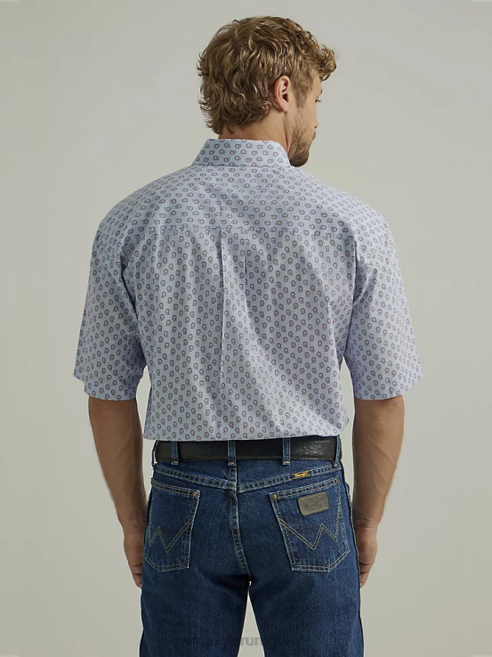 azul paisley Wrangler hombres Camisa con estampado de botones y 2 bolsillos de manga corta George Strait ropa F8J4V366