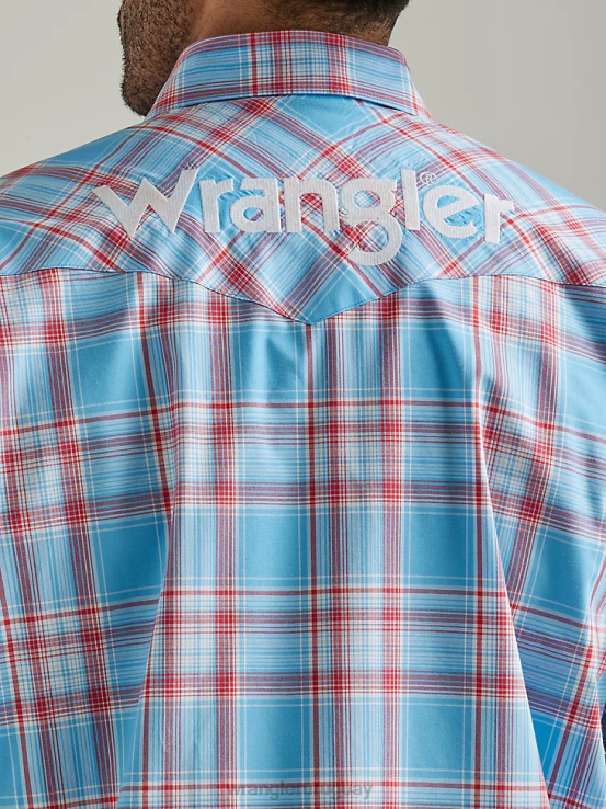 azul soleado Wrangler hombres camisa a cuadros de manga larga con logo estilo western ropa F8J4V498