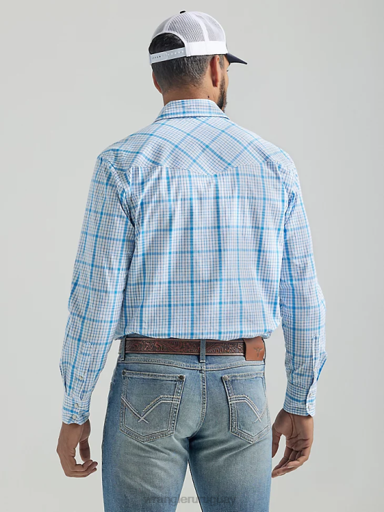 bebe azul Wrangler hombres Camisa a cuadros con botones a presión estilo occidental manga larga dos bolsillos comodidad avanzada 20x Competition ropa F8J4V491