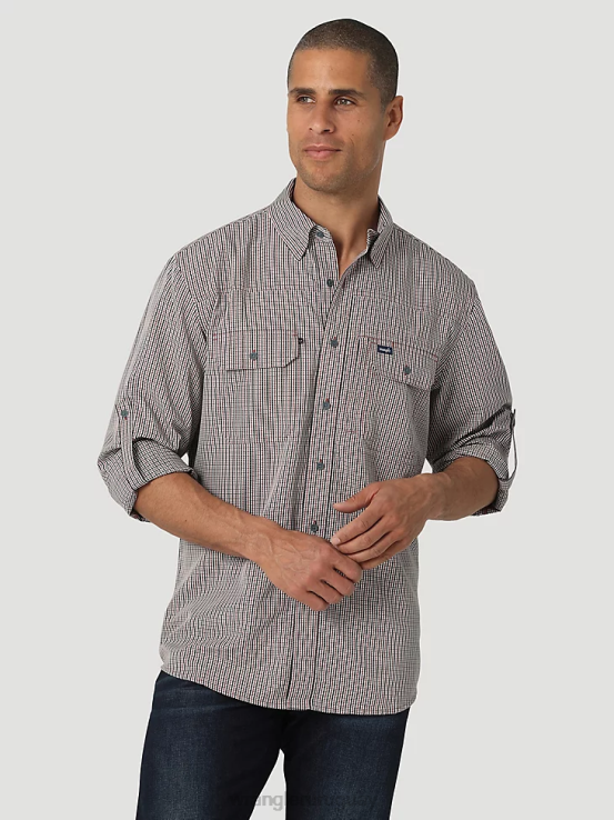 bebe azul Wrangler hombres Camisa con estampado de un bolsillo y botones de manga corta George Strait ropa F8J4V300