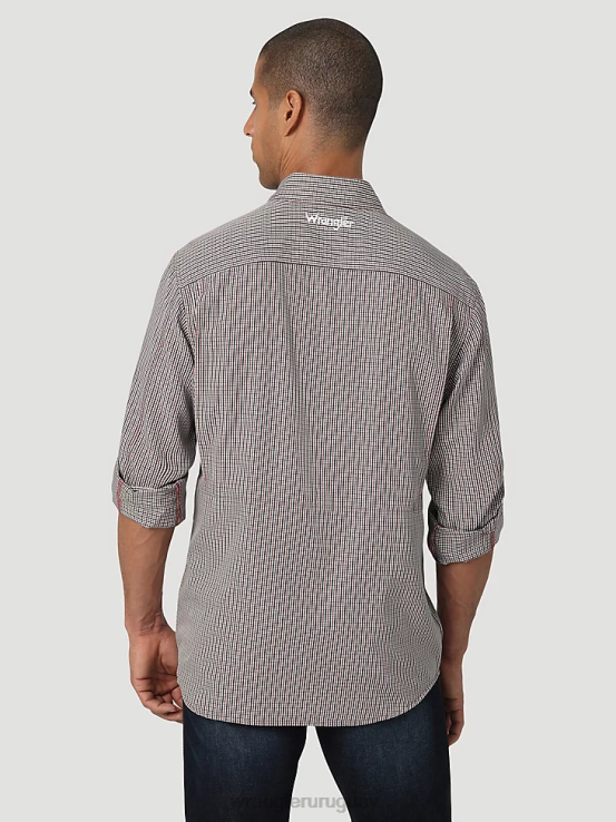 bebe azul Wrangler hombres Camisa con estampado de un bolsillo y botones de manga corta George Strait ropa F8J4V300