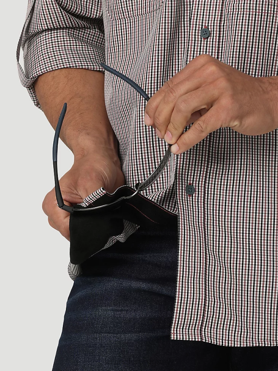 bebe azul Wrangler hombres Camisa con estampado de un bolsillo y botones de manga corta George Strait ropa F8J4V300