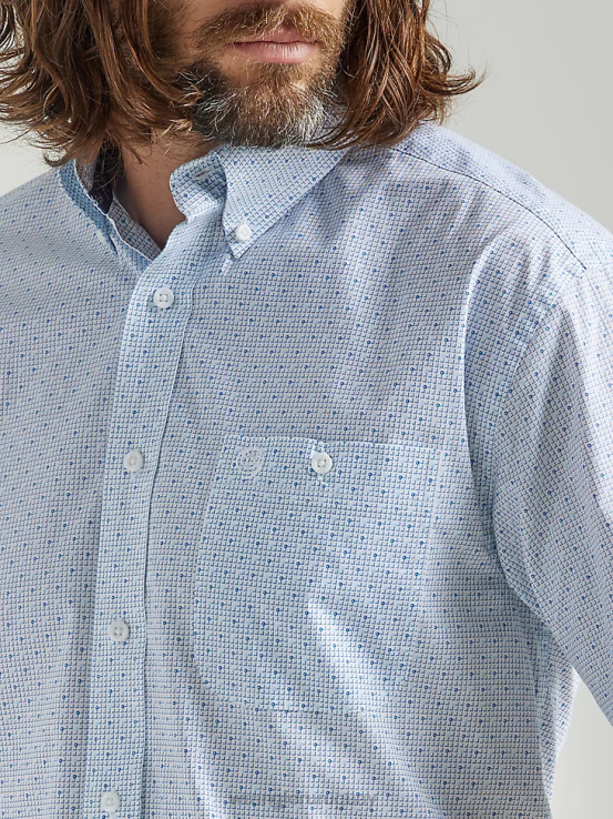 bebe azul Wrangler hombres Camisa con estampado de un bolsillo y botones de manga corta George Strait ropa F8J4V300