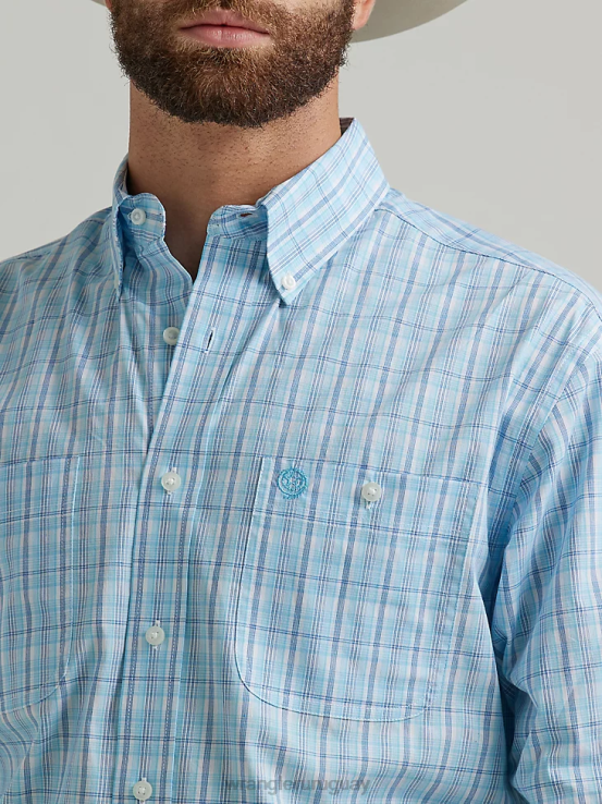 bebe azul Wrangler hombres camisa a cuadros de manga larga con botones y dos bolsillos george strait ropa F8J4V323