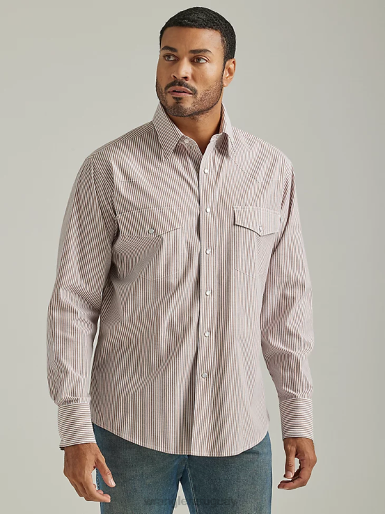 blanco Wrangler hombres camisa con broche occidental - tela ancha sólida de manga larga ropa F8J4V449