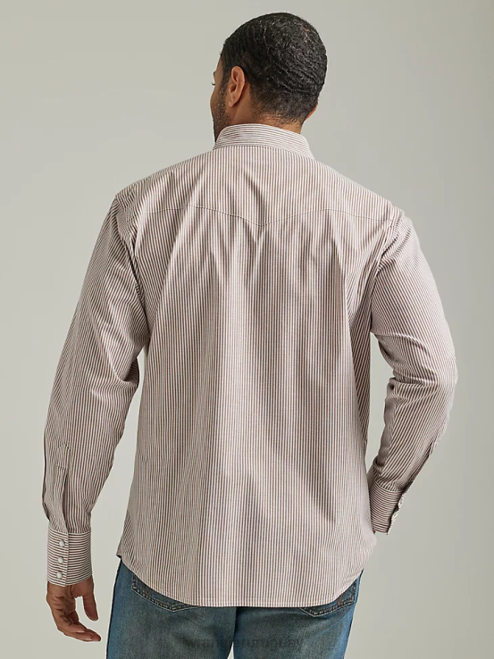 blanco Wrangler hombres camisa con broche occidental - tela ancha sólida de manga larga ropa F8J4V449