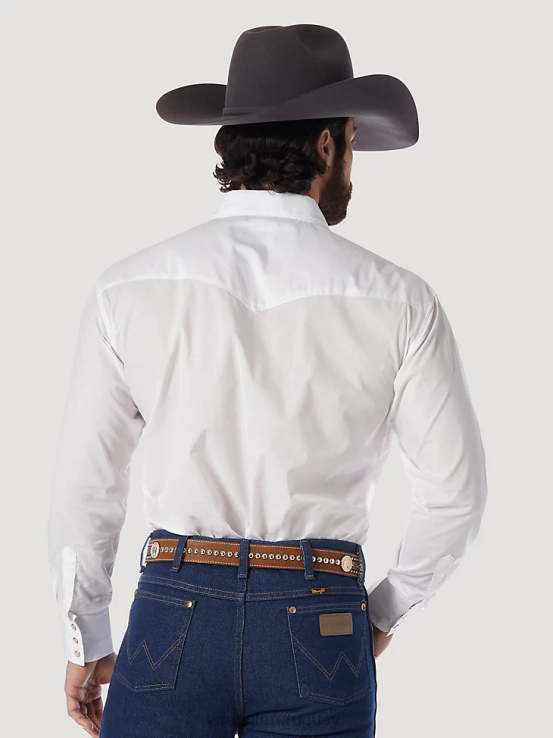 blanco Wrangler hombres camisa con broche occidental - tela ancha sólida de manga larga ropa F8J4V449