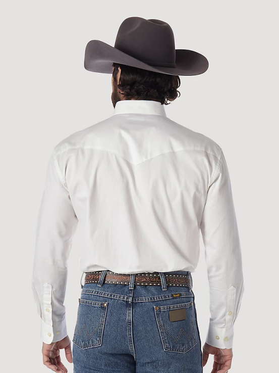 blanco Wrangler hombres camisa de sarga sólida y ligera con botones y manga larga pintada en el desierto ropa F8J4V298