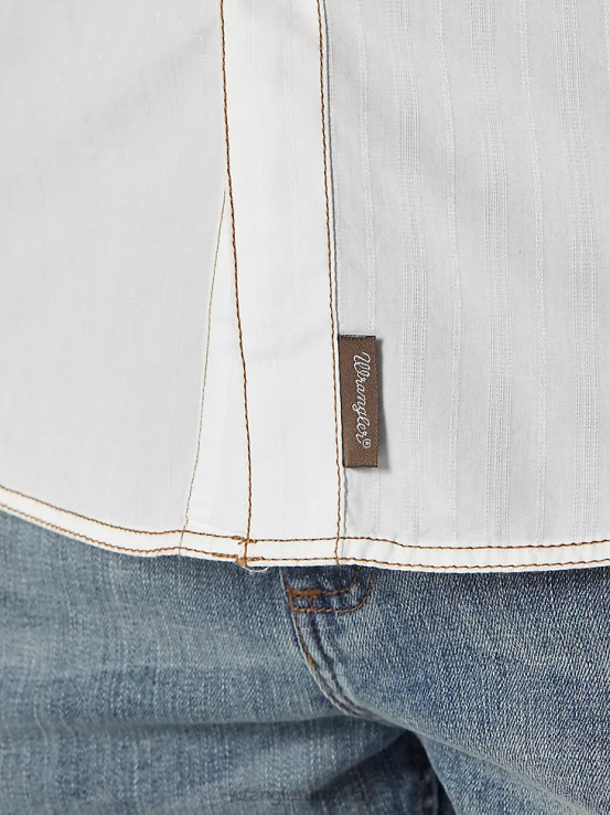 blanco Wrangler hombres camisa dobby sólida estilo retro de manga larga con broche occidental ropa F8J4V470