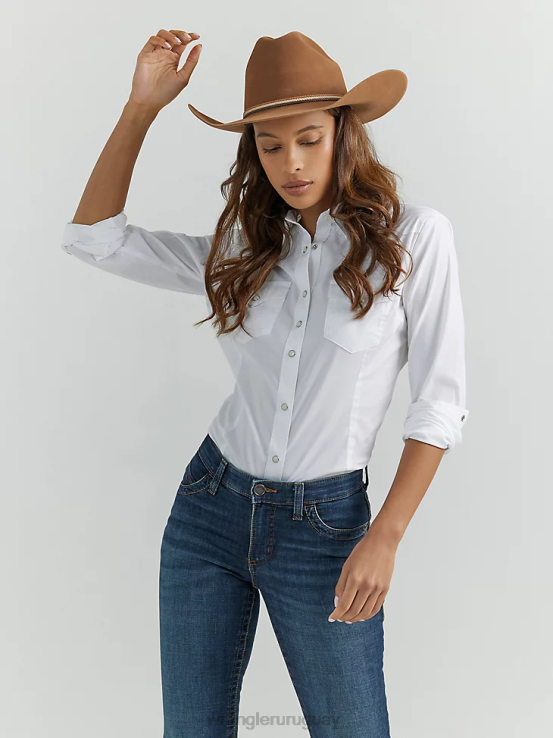 blanco Wrangler mujer Top liso de manga larga con canesú delantero y trasero de un punto ropa F8J4V889