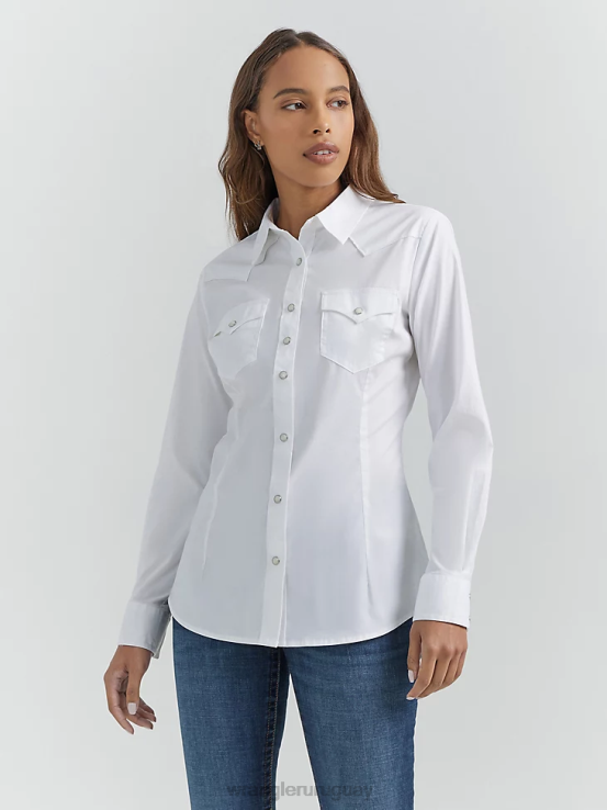 blanco Wrangler mujer Top liso de manga larga con canesú delantero y trasero de un punto ropa F8J4V889