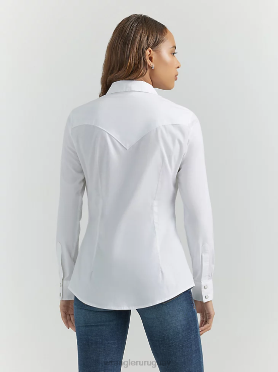 blanco Wrangler mujer Top liso de manga larga con canesú delantero y trasero de un punto ropa F8J4V889