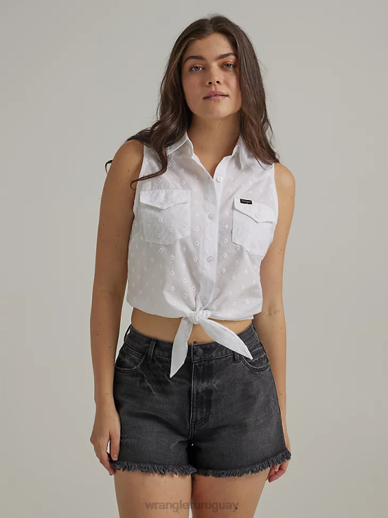 blanco Wrangler mujer camisa estilo western con lazo en la parte delantera ropa F8J4V885