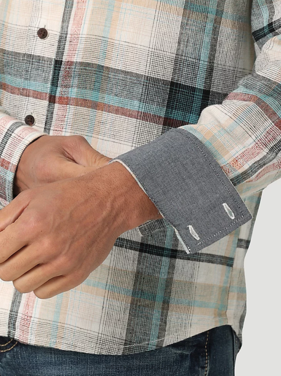 blanquecino Wrangler hombres camisa a cuadros retro premium de manga larga con botones ropa F8J4V336