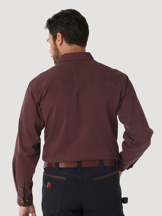 borgoña Wrangler hombres Riggs Workwear camisa de trabajo de sarga sólida con botones y manga larga ropa F8J4V352