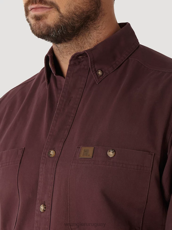 borgoña Wrangler hombres Riggs Workwear camisa de trabajo de sarga sólida con botones y manga larga ropa F8J4V352