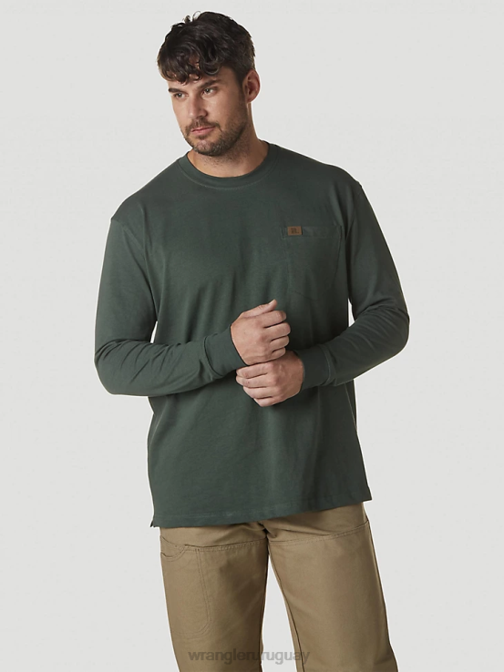 bosque verde Wrangler hombres Camiseta de manga larga con bolsillo Riggs Workwear ropa F8J4V275