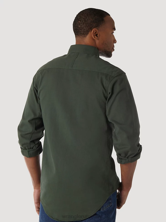 bosque verde Wrangler hombres Riggs Workwear camisa de trabajo de sarga sólida con botones y manga larga ropa F8J4V349