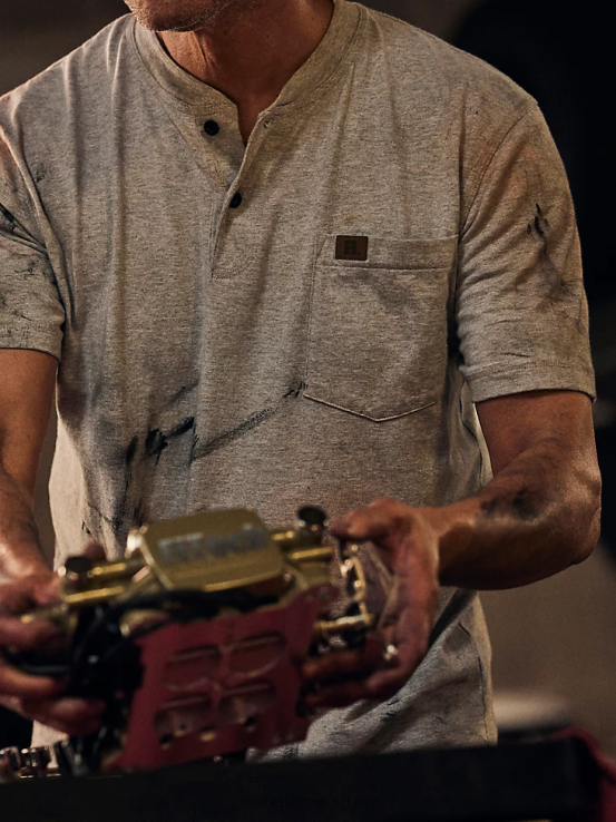 brezo de ceniza Wrangler hombres Henley de manga corta para trabajo Riggs ropa F8J4V271