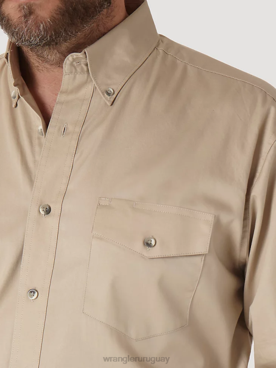 broncearse Wrangler hombres camisa de sarga sólida y ligera con botones y manga larga pintada en el desierto ropa F8J4V299