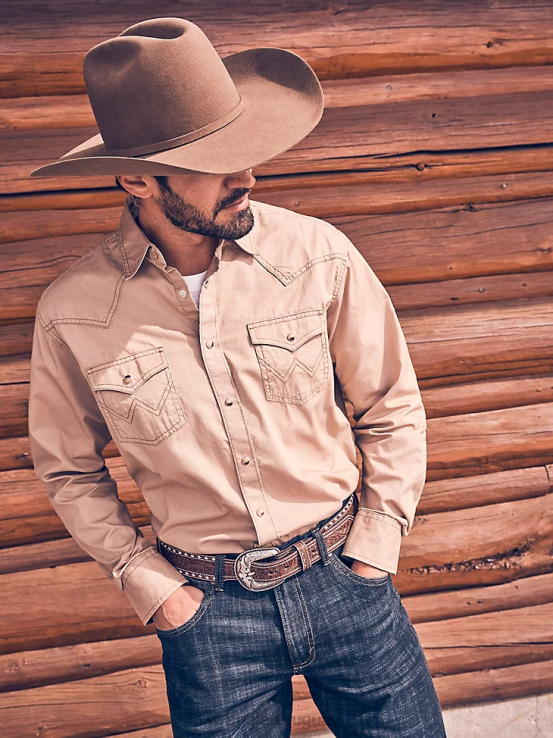 broncearse Wrangler hombres camisa estilo western con dos bolsillos con solapa y ribete en contraste ropa F8J4V437