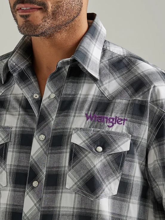 búfalo blanco negro Wrangler hombres camisa a cuadros de manga larga con logo estilo western ropa F8J4V499